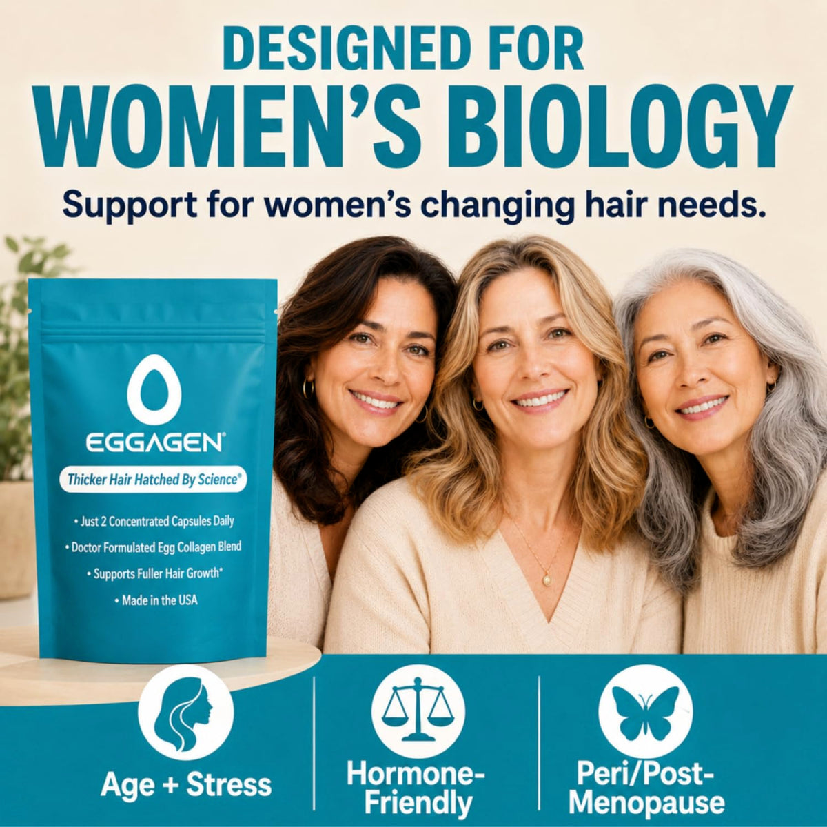 Eggagen capsules close-up highlighting pill shape and easy daily dosing