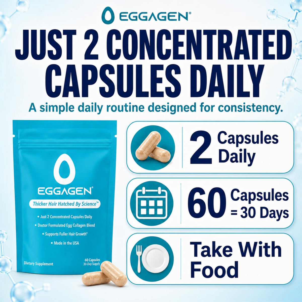 Stay-fresh glass container storing Eggagen capsules for protection