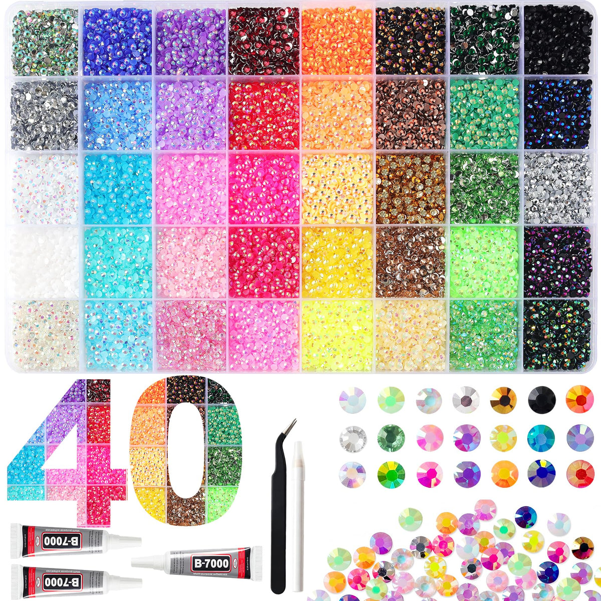 EGKamh overhead grid view of multicolor rhinestones arranged