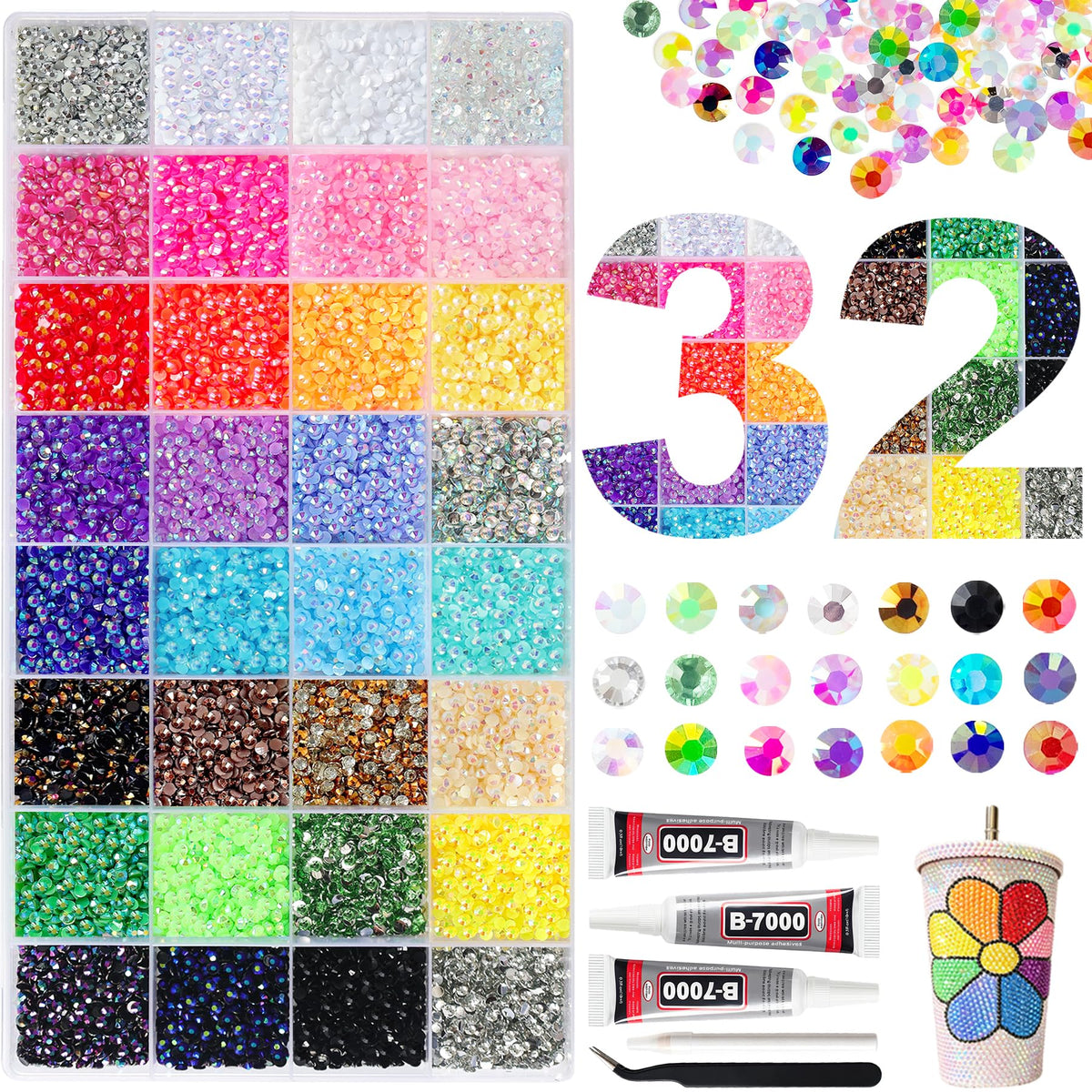 EGKamh front packaging showing full rhinestone kit and included tools for easy crafting