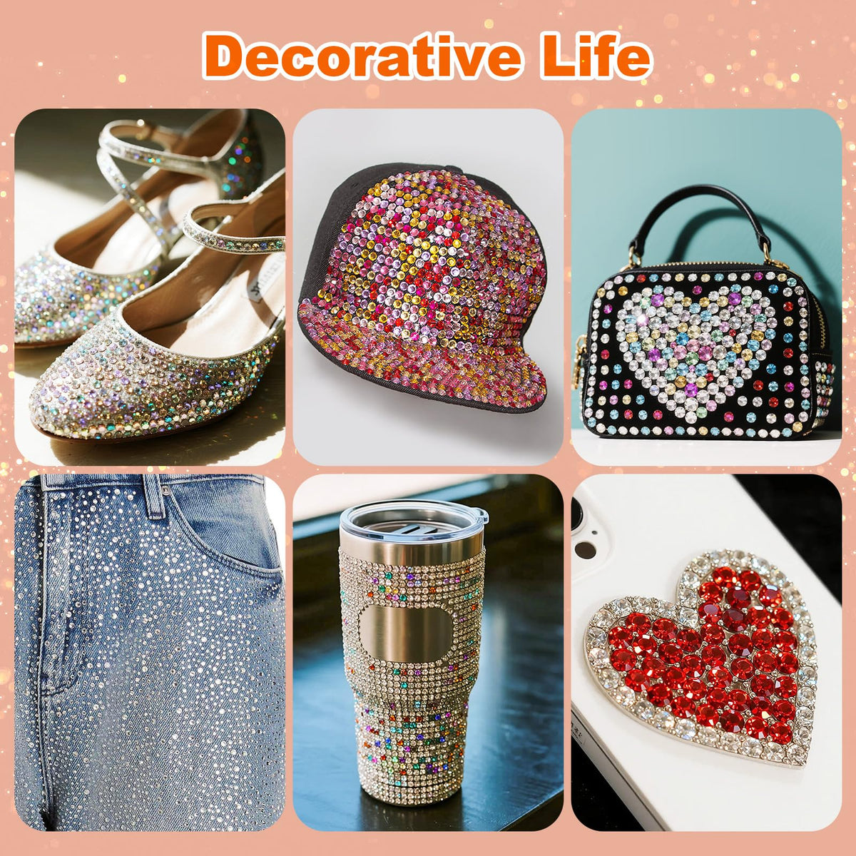 EGKamh rhinestones applied to jeans adding durable decorative sparkle
