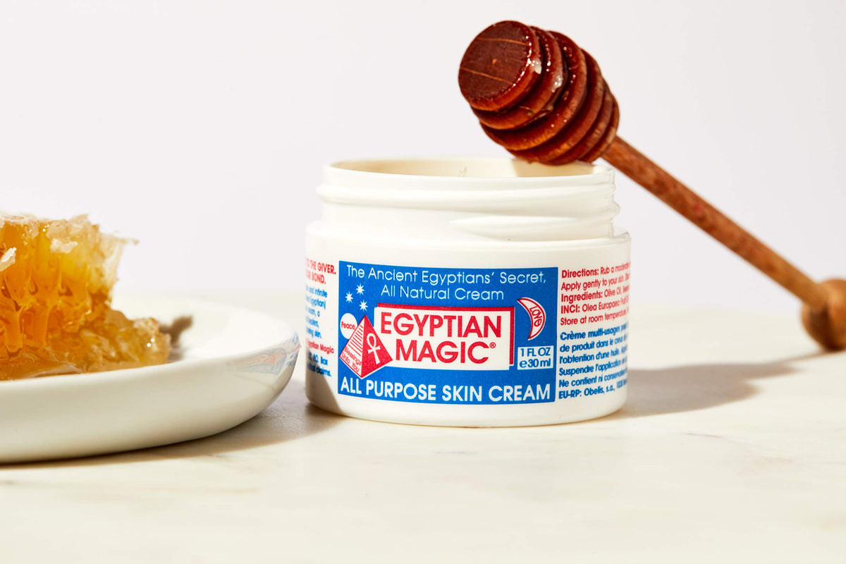 Egyptian Magic on bathroom shelf in lifestyle setting for daily routine