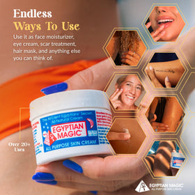 Egyptian Magic dabbed on cheek to show gentle face spot care
