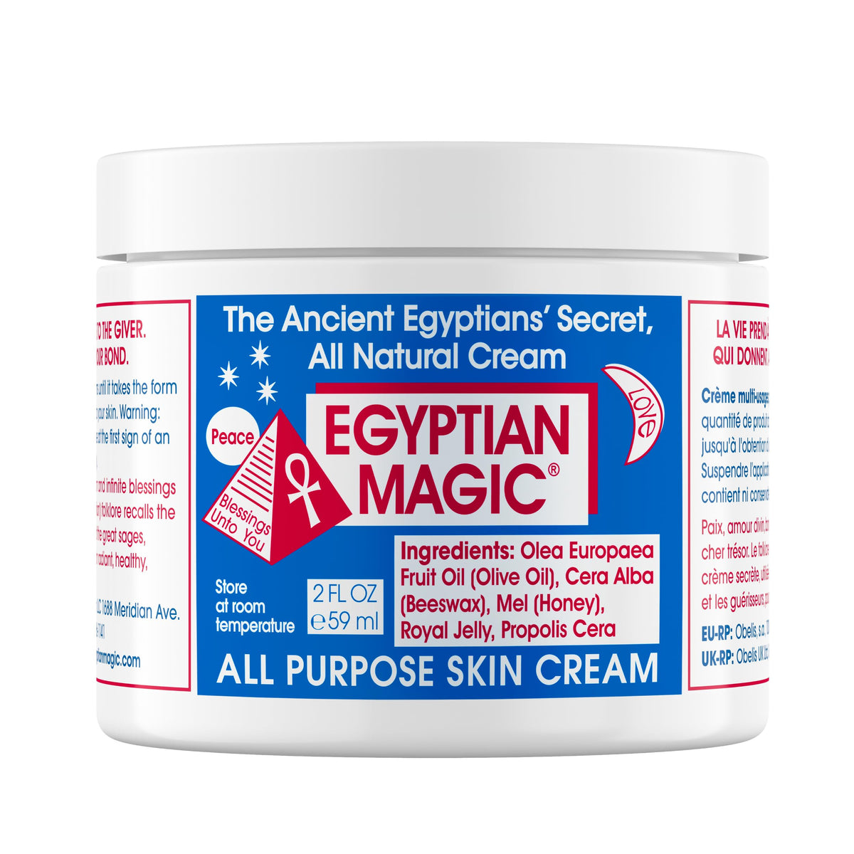 Egyptian Magic jar front view showing branding and compact 2oz size for portability