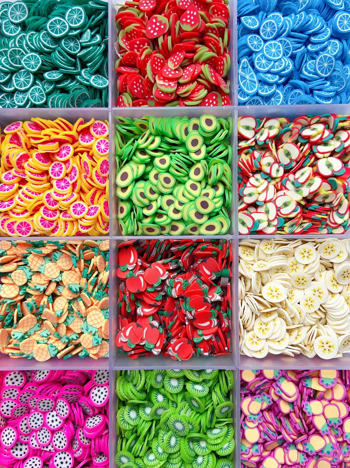 EHOPE side view of separated grids displaying 28 different fruit slice styles