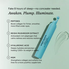 Eight Saints applying roller under eye illustrating immediate de-puffing