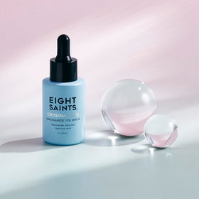 Eight Saints bottle with ingredients label visible, transparency and clean formulation