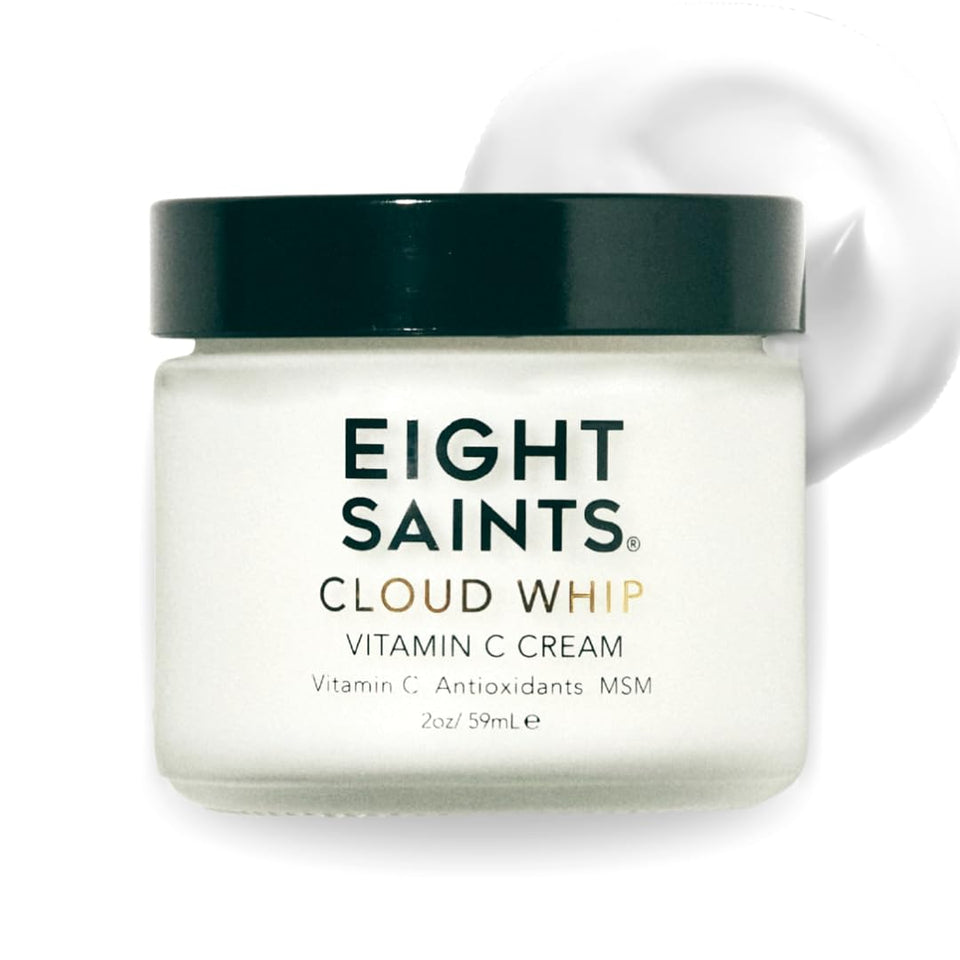 Eight Saints Cloud Whip front jar showing unscented Vitamin C cream and packaging, hydration benefit