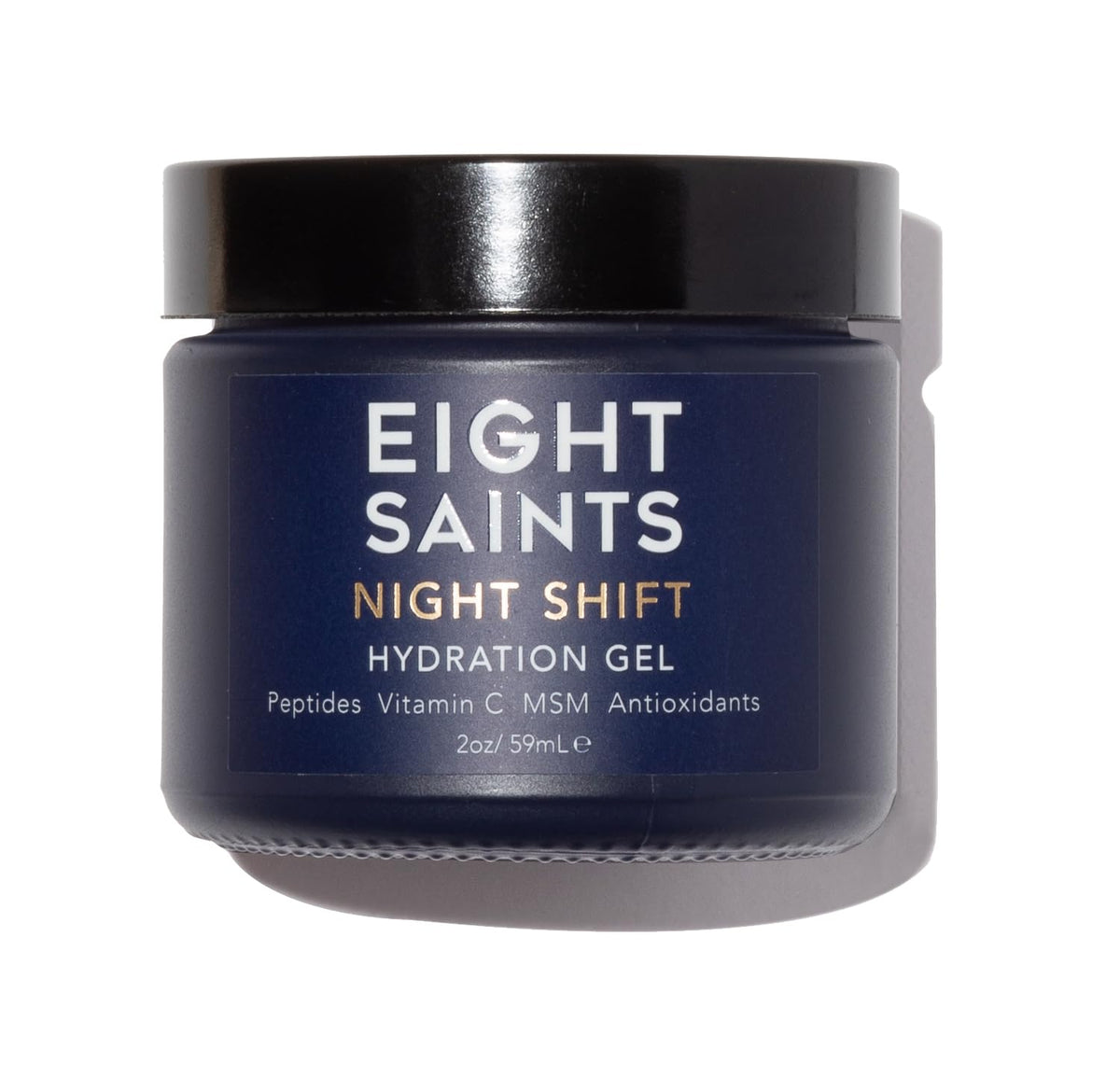 Eight Saints front jar view showing minimalist packaging and clear brand benefit