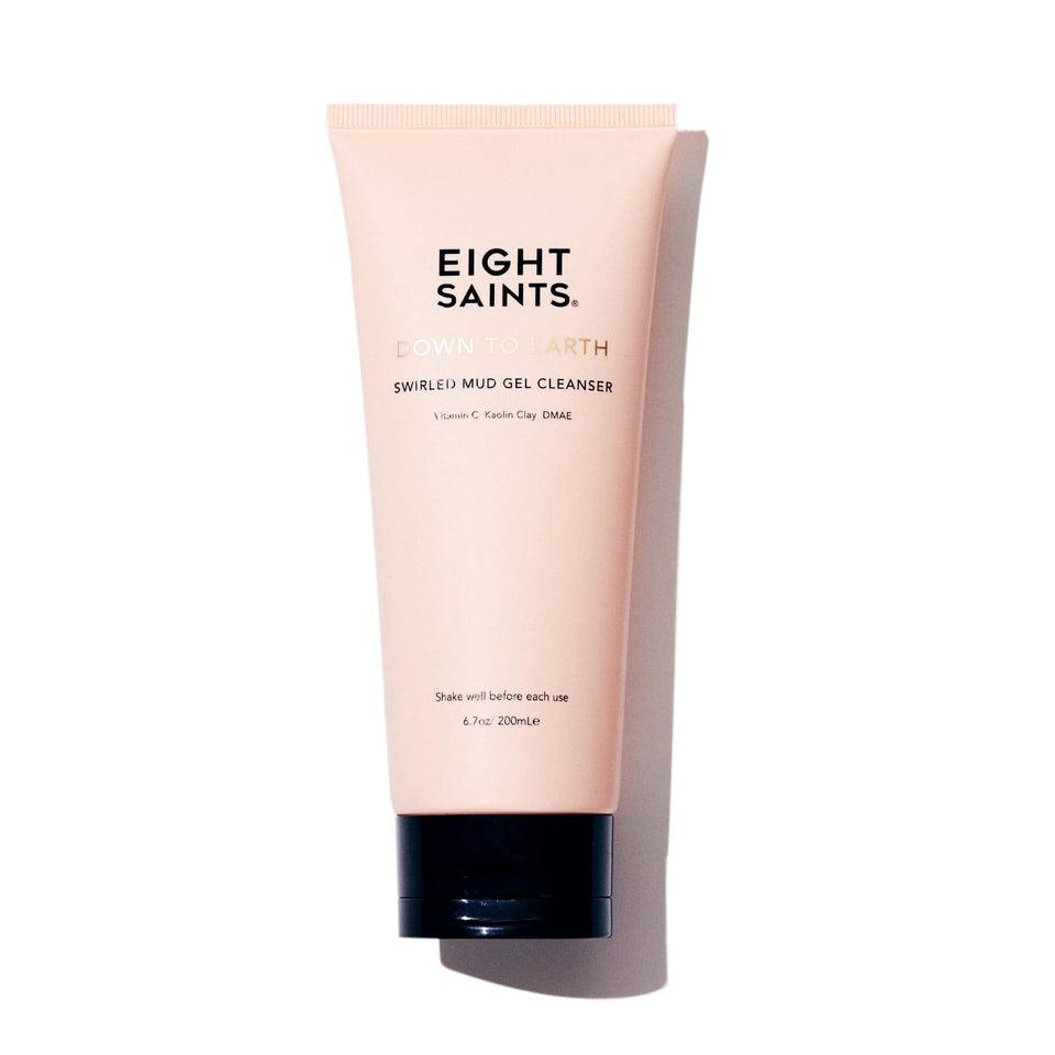 Eight Saints front packaging showing mud gel cleanser and clear product benefit