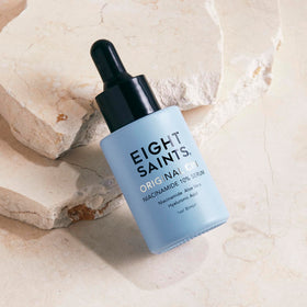 Eight Saints serum texture close-up highlighting lightweight hydration and smoothness