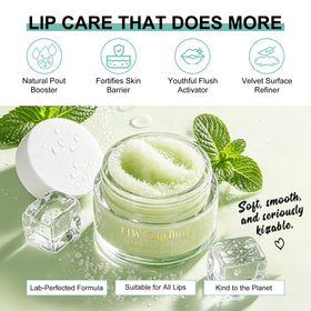 EJW scrub jar beside lipstick showing compact travel-ready size