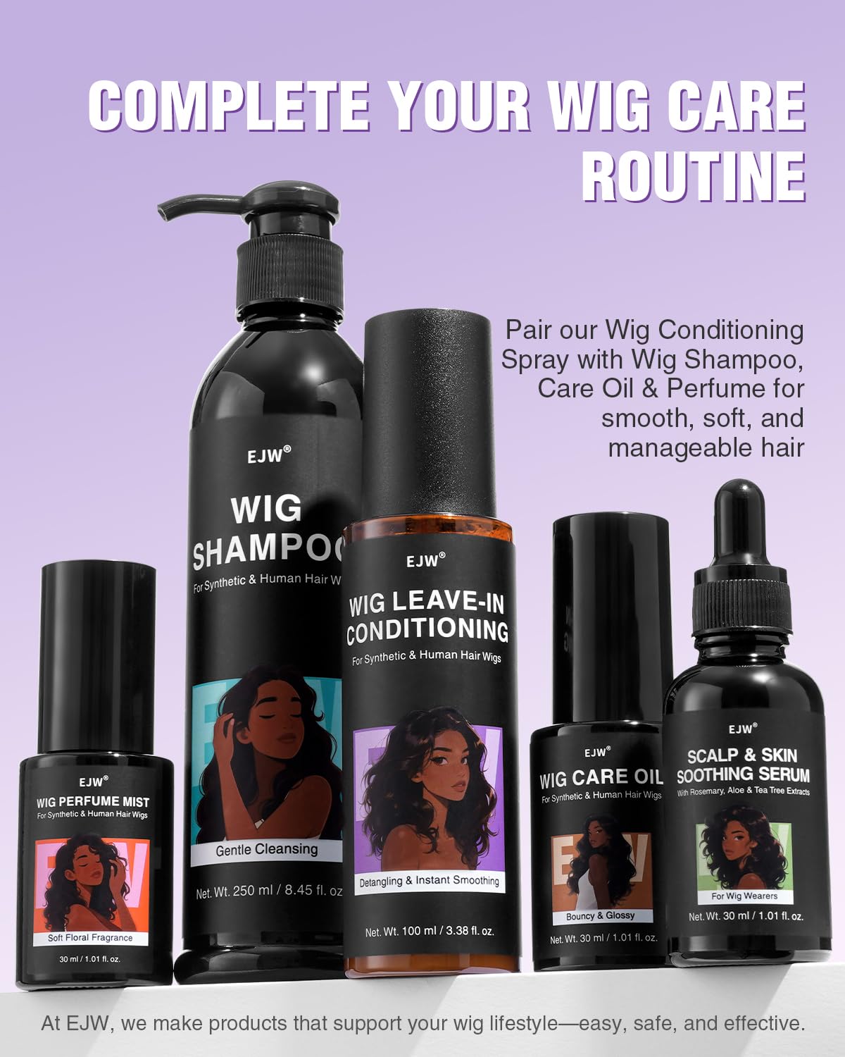 EJW styled wig on mannequin after spray showing refreshed natural look