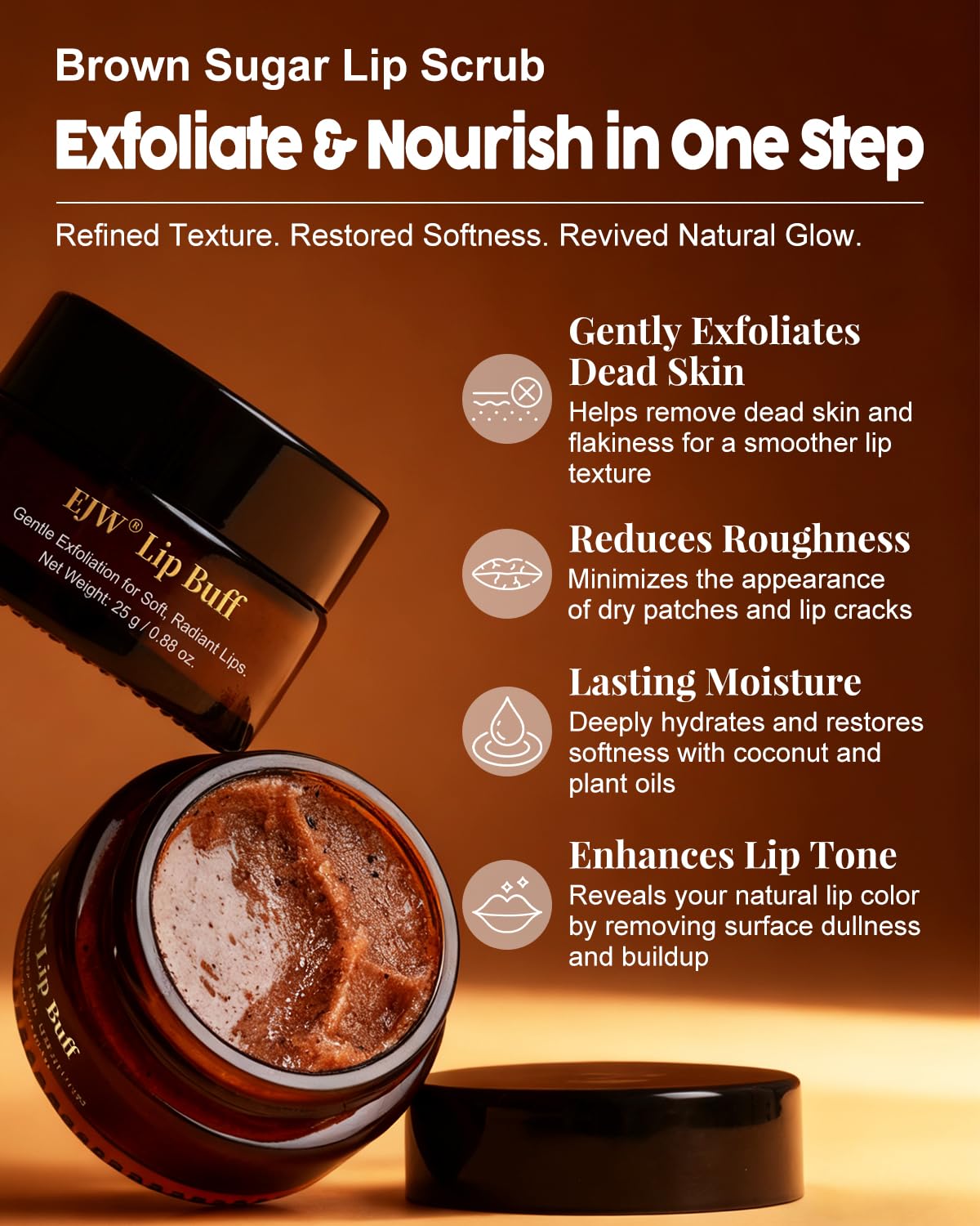 EJW lip scrub on finger ready for application to soften flaky lips