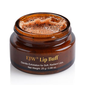 EJW lip scrub jar front showing product and clean packaging benefits