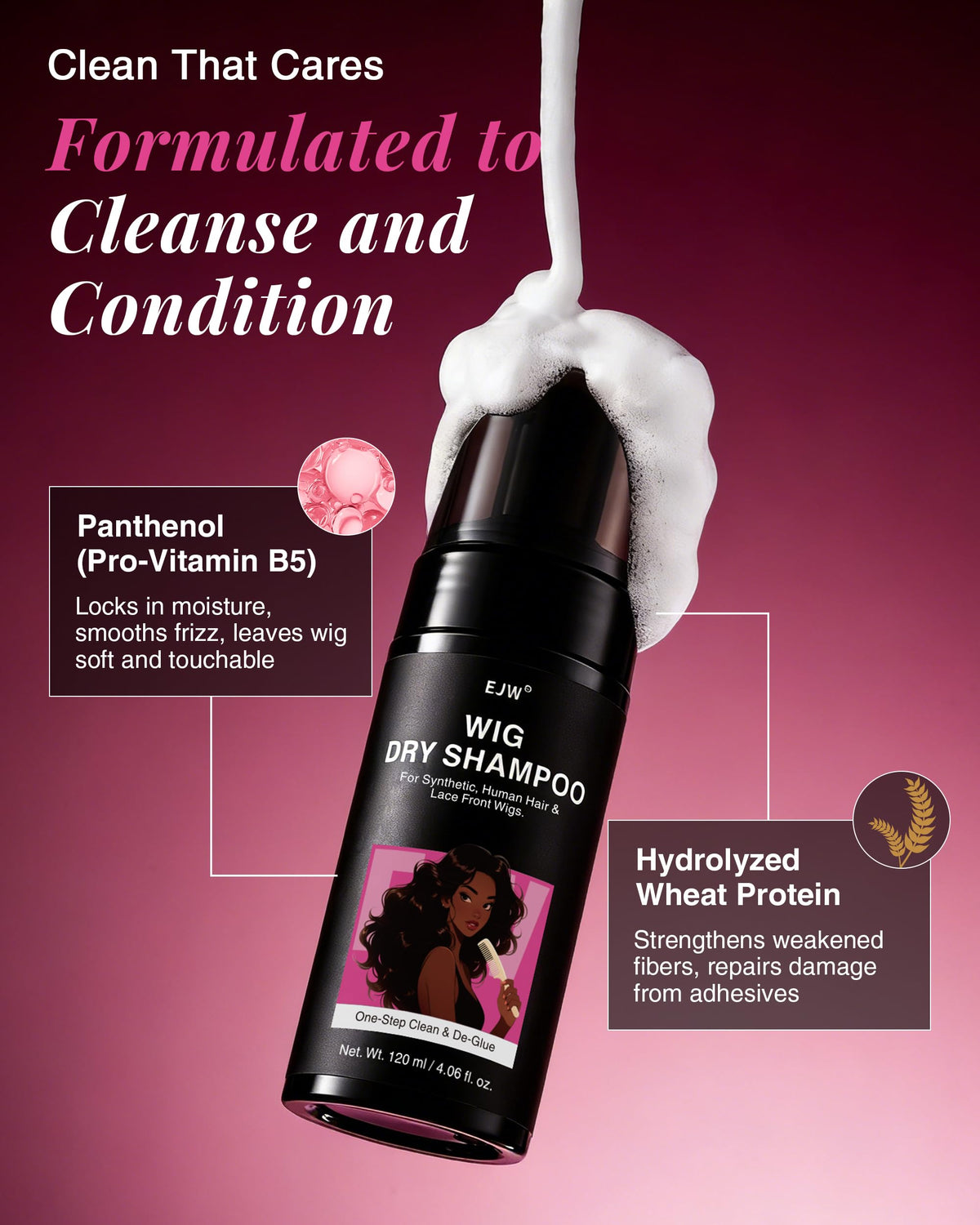 EJW applying mousse to lace front wig removes adhesive buildup effectively