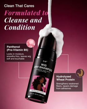 EJW applying mousse to lace front wig removes adhesive buildup effectively