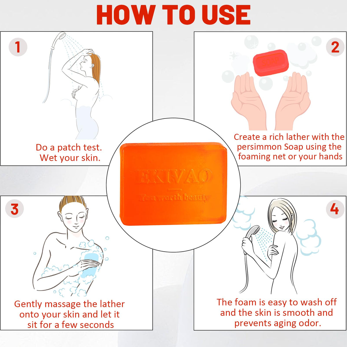 EKIVAO persimmon soap lather foam detail lifting oil and impurities