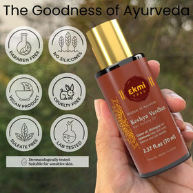 EKMIVEDA bottle in hand showing 2.37 fl oz size and scale