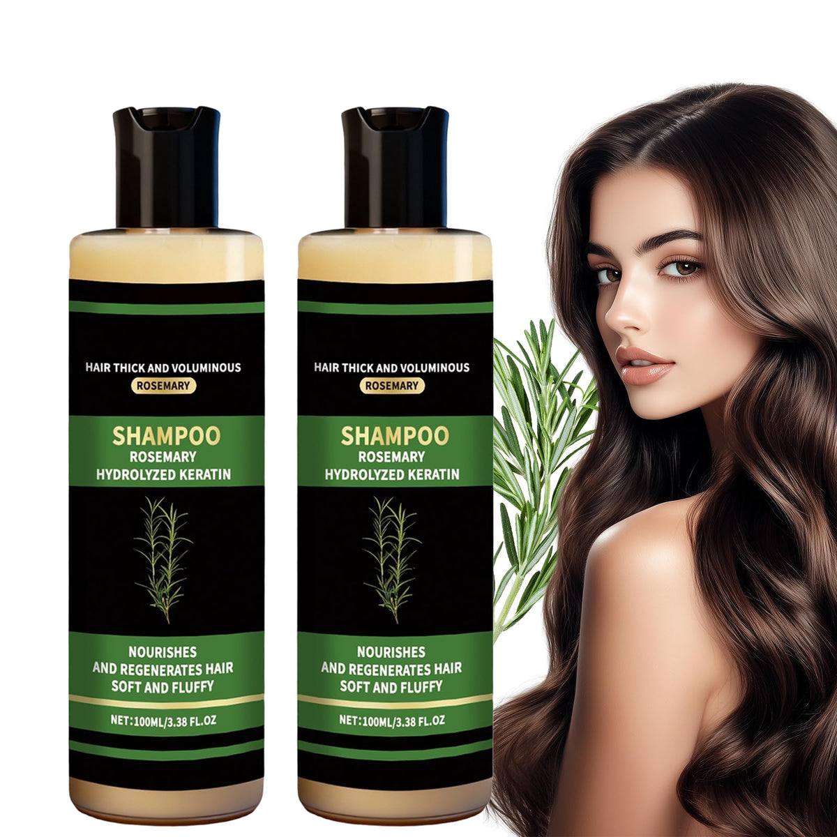 ekxzvg front packaging showing two rosemary shampoo bottles and benefits