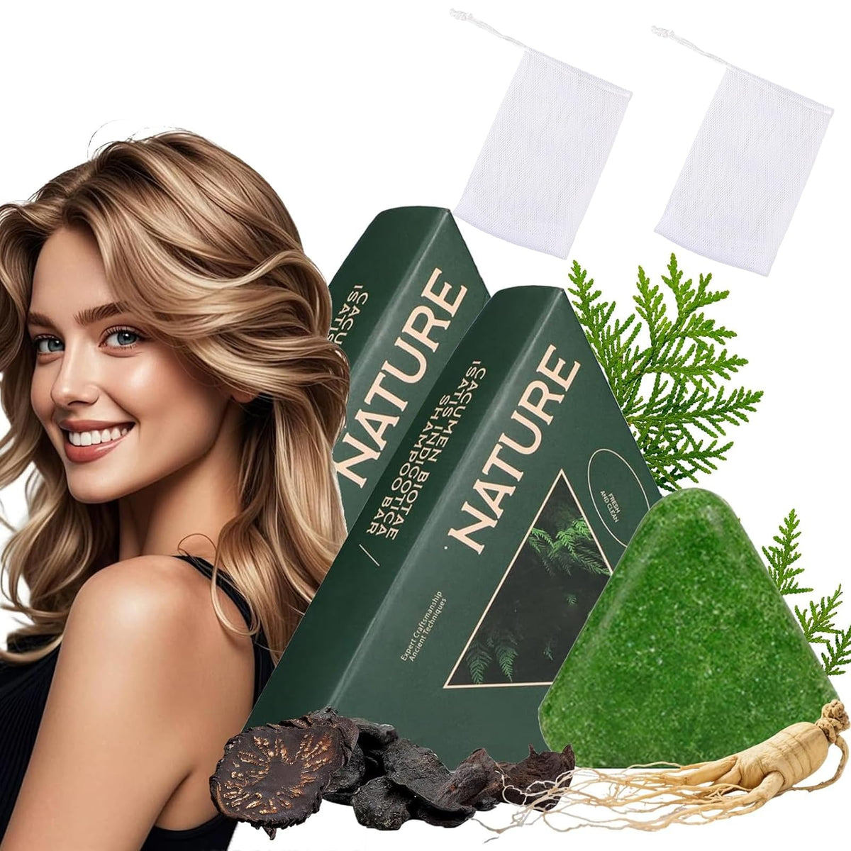ekxzvg front packaging triangle shampoo bar shows compact, travel-ready design and benefit