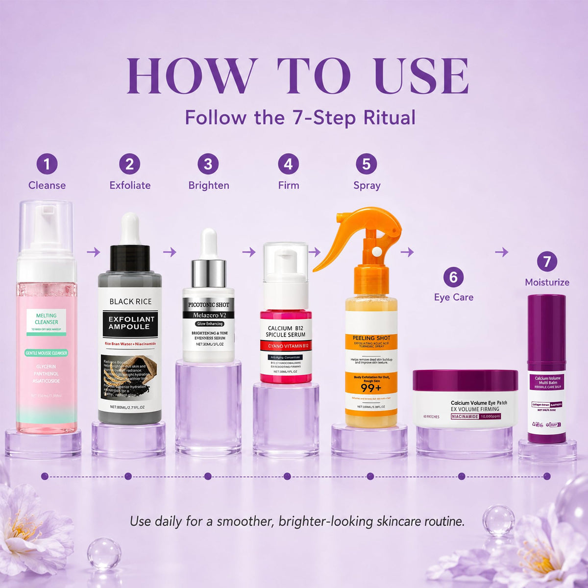 Elarenne skincare set staged on bathroom counter suggesting easy daily routine