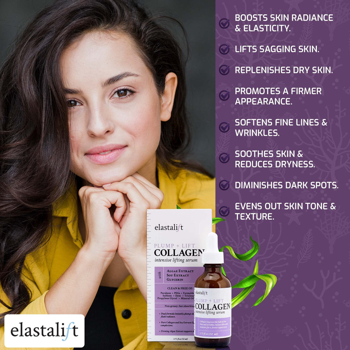 Elastalift serum texture in a drop showing lightweight, non-greasy absorption benefit