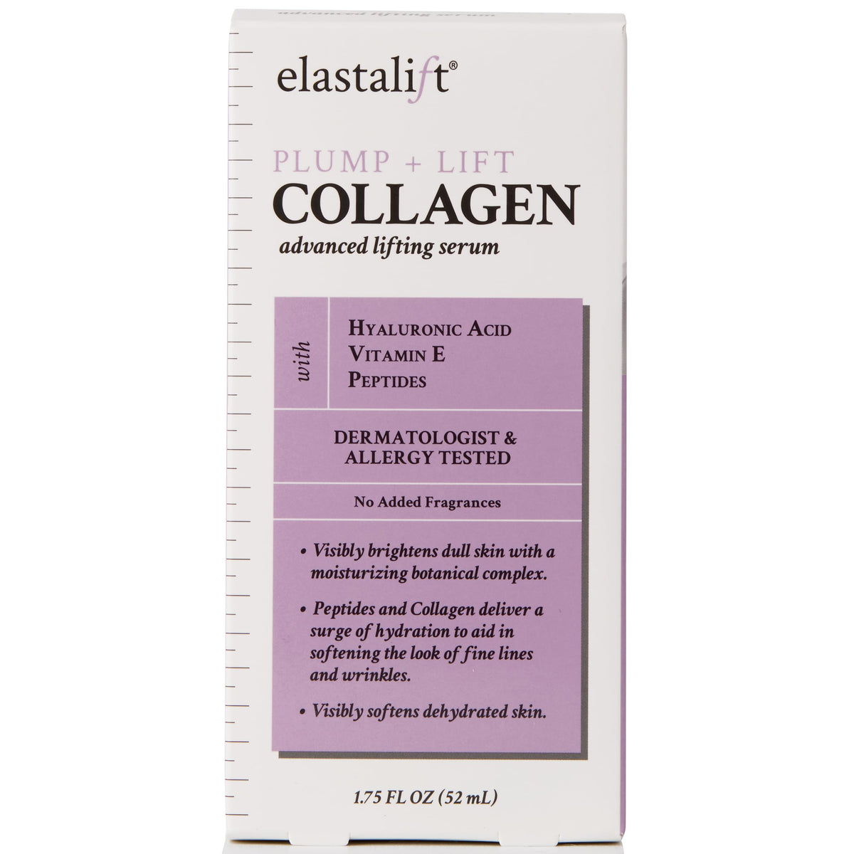 Elastalift bottle next to 1.75 fl oz measure showing true product size and travel-friendly benefit