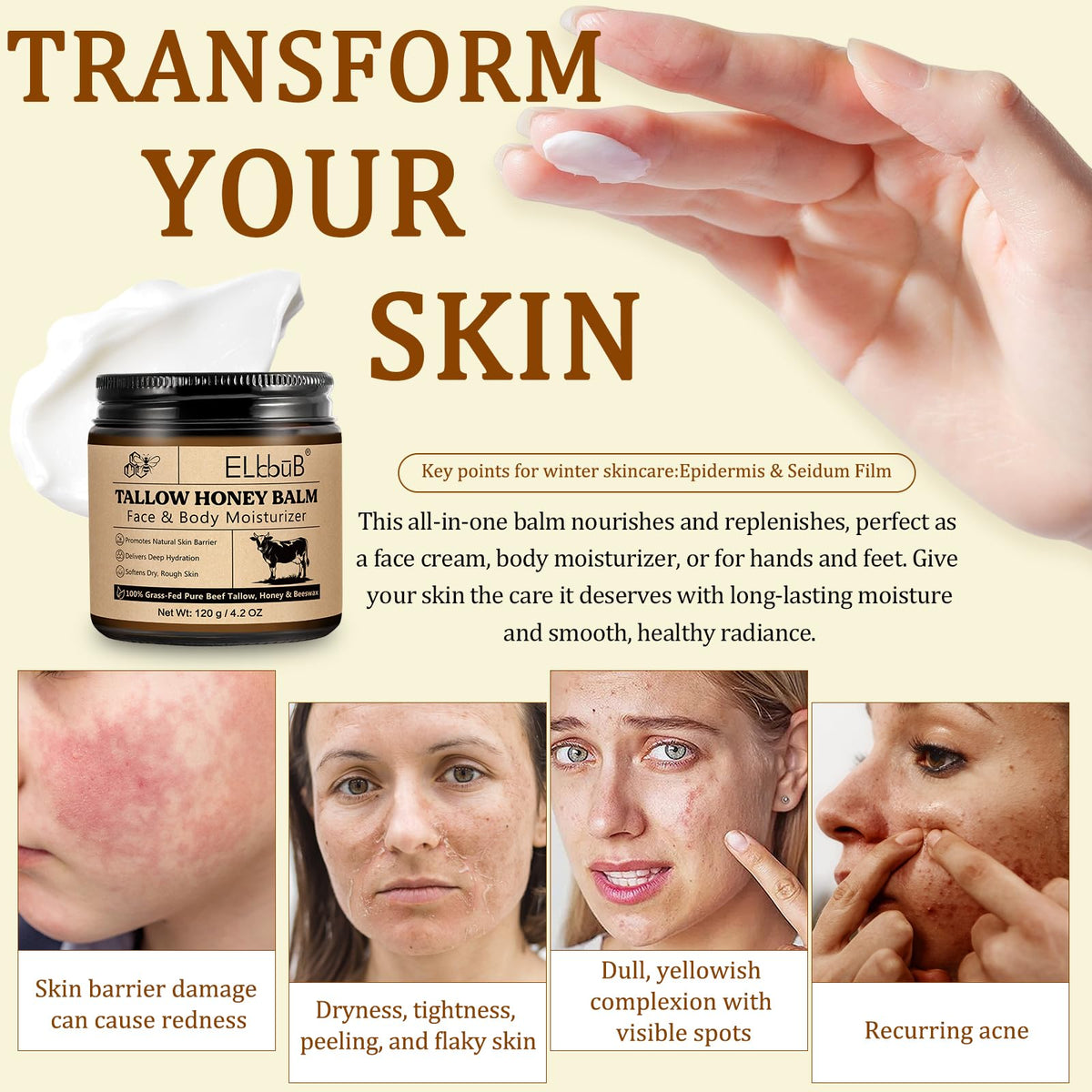 ELBBUB cream being applied to hand for fast absorption and hydration