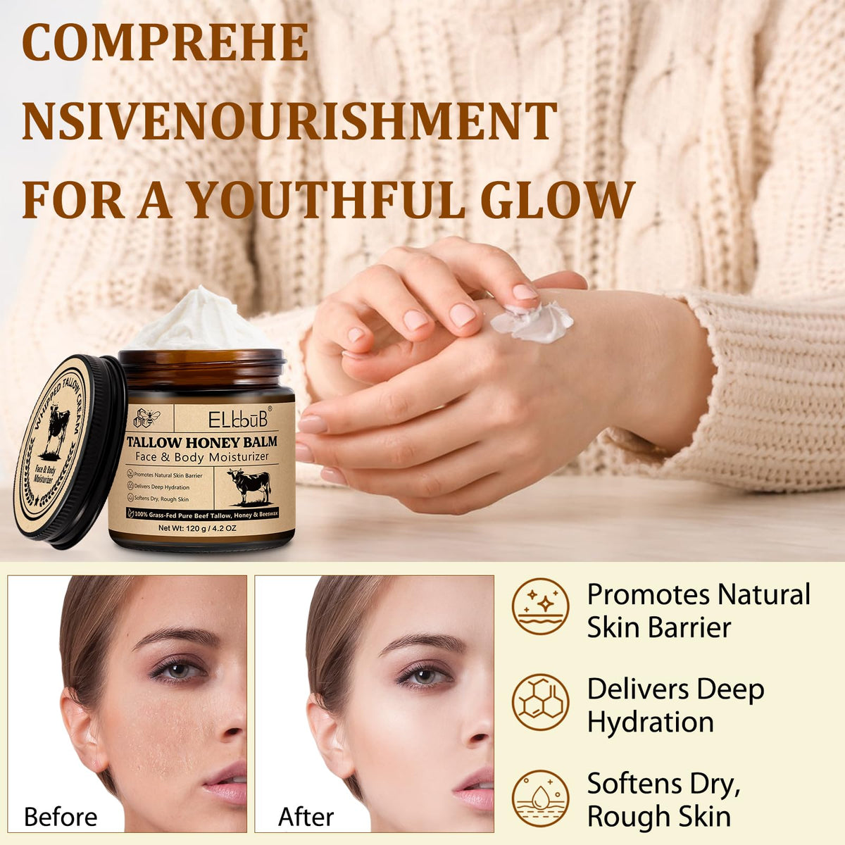 ELBBUB applied to elbow showing targeted nourishment for rough skin