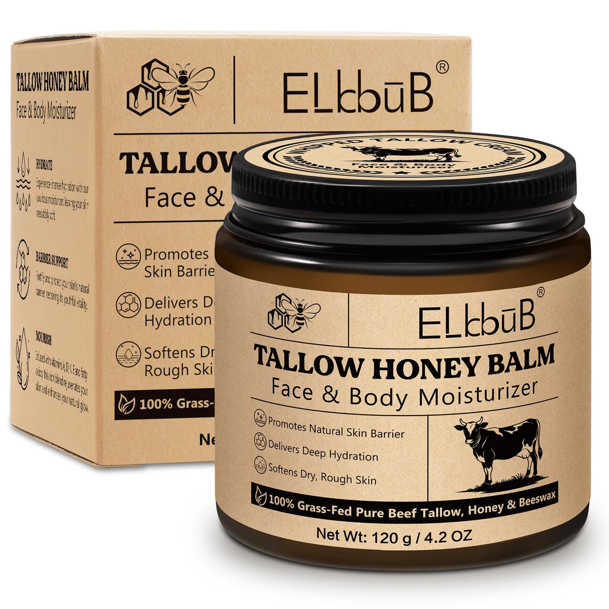 ELBBUB jar front view showing label and compact moisturizer benefits