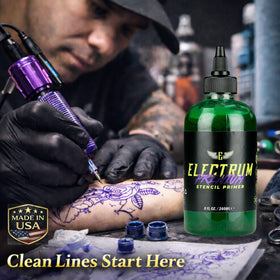 Electrum used with carbon stencil press delivering dark, precise lines