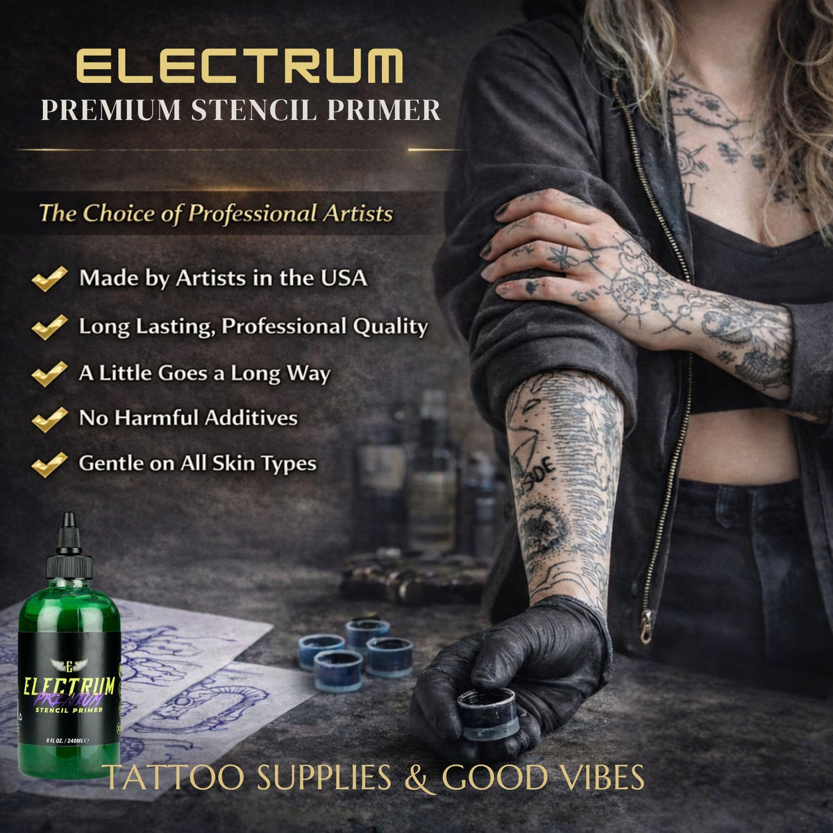 Electrum in a tattoo studio setting showing reliable, professional use