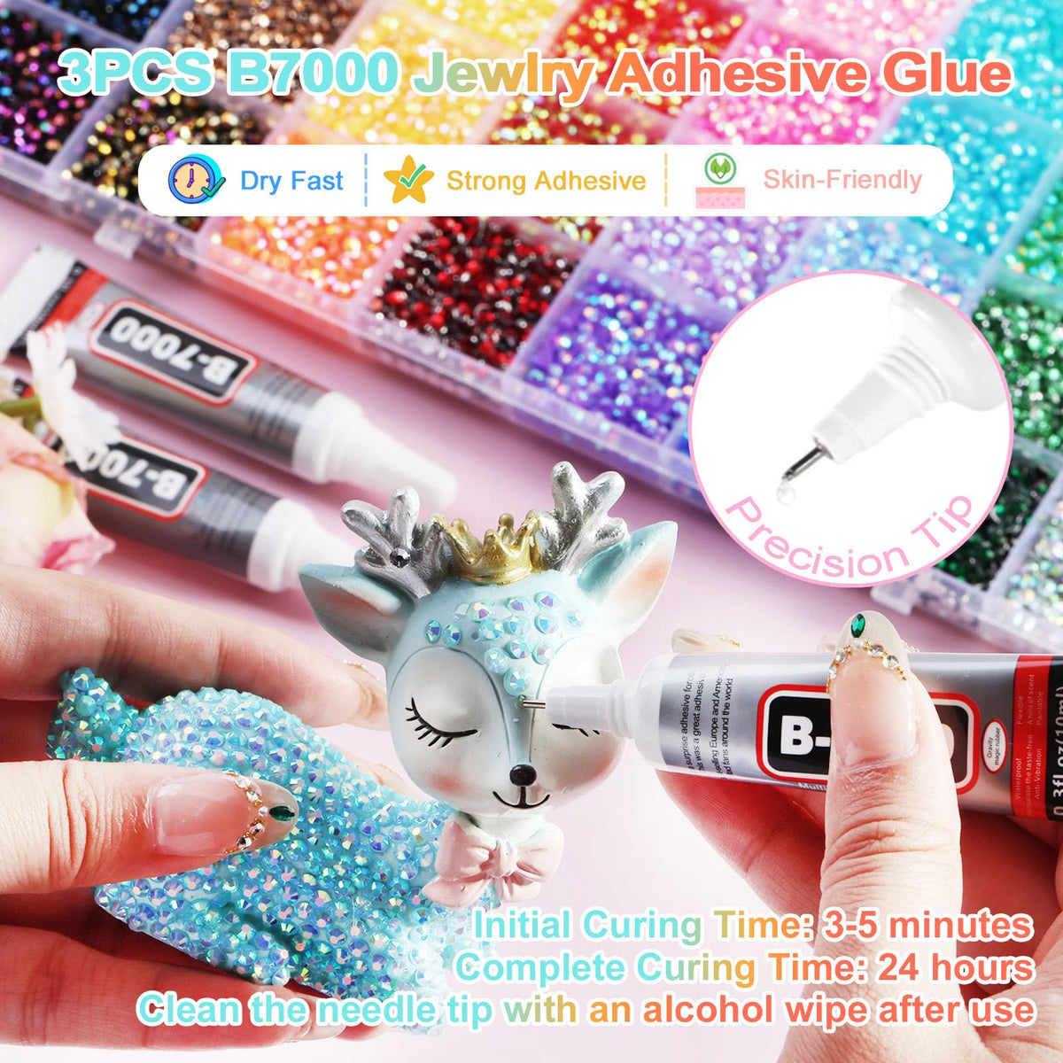 ELEEGEM B7000 glue and tools laid out to show included adhesive and applicators