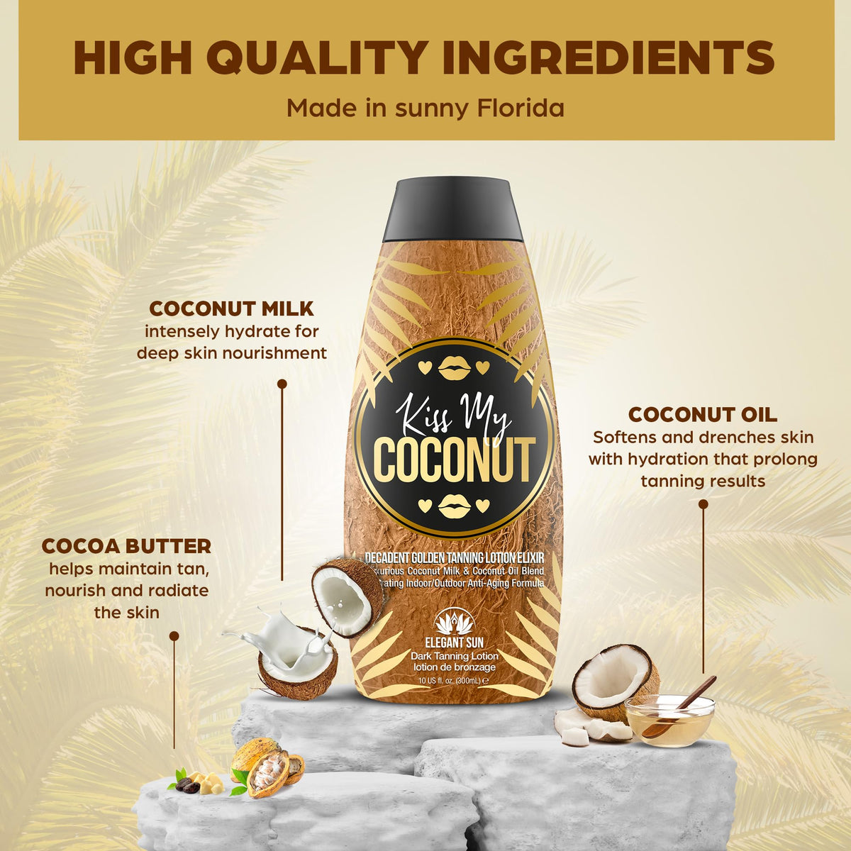 Elegant Sun bottle on sandy beach illustrating outdoor tanning and hydrating feel