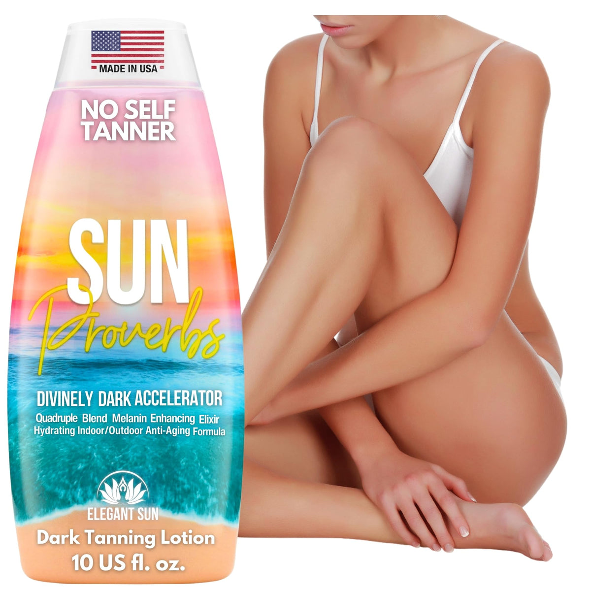 Elegant Sun front packaging showing bottle and branding for clear product ID