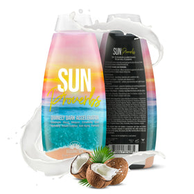 Elegant Sun lotion dispensed on hand showing creamy texture and quick absorption