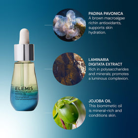 ELEMIS 15ml bottle next to common objects illustrating travel size benefit