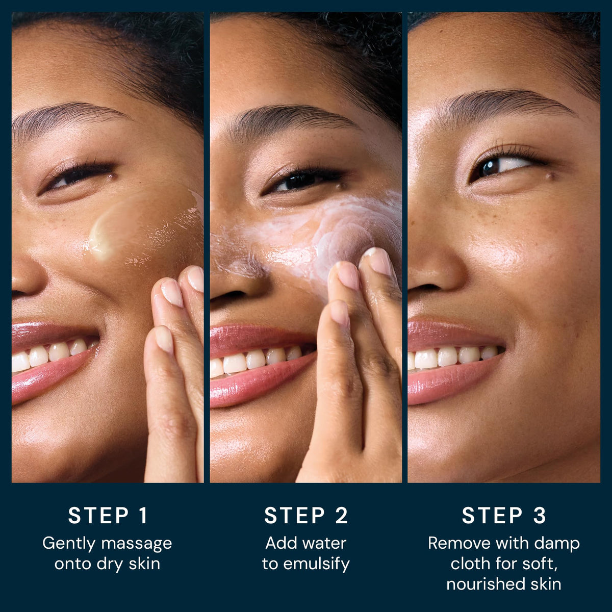 ELEMIS balm in palm melting into oil, visualizes fast makeup-dissolving action