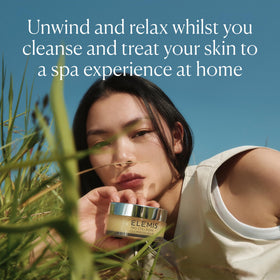 ELEMIS balm warmed in hands illustrating how to soften product for smooth application