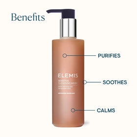 ELEMIS bottle held in hand showing true size and easy dispensing