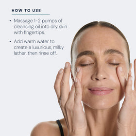 ELEMIS bottle in hand demonstrating 6.5 fl oz size and travel-friendly benefit