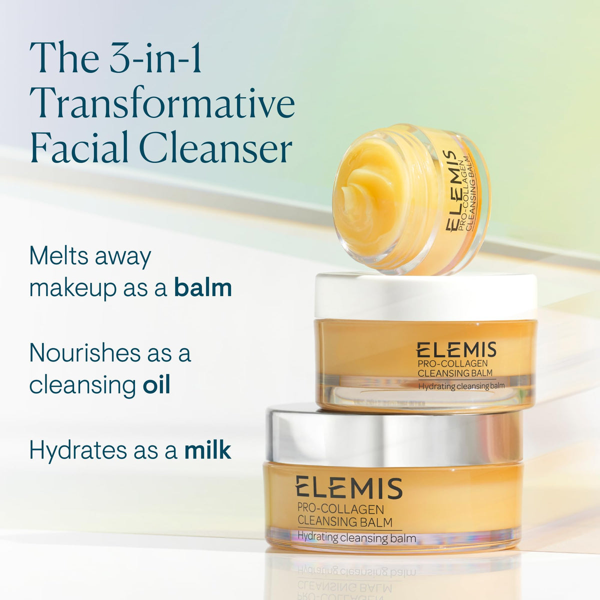 ELEMIS open balm texture melting to oil to demonstrate silky glide and effective cleansing