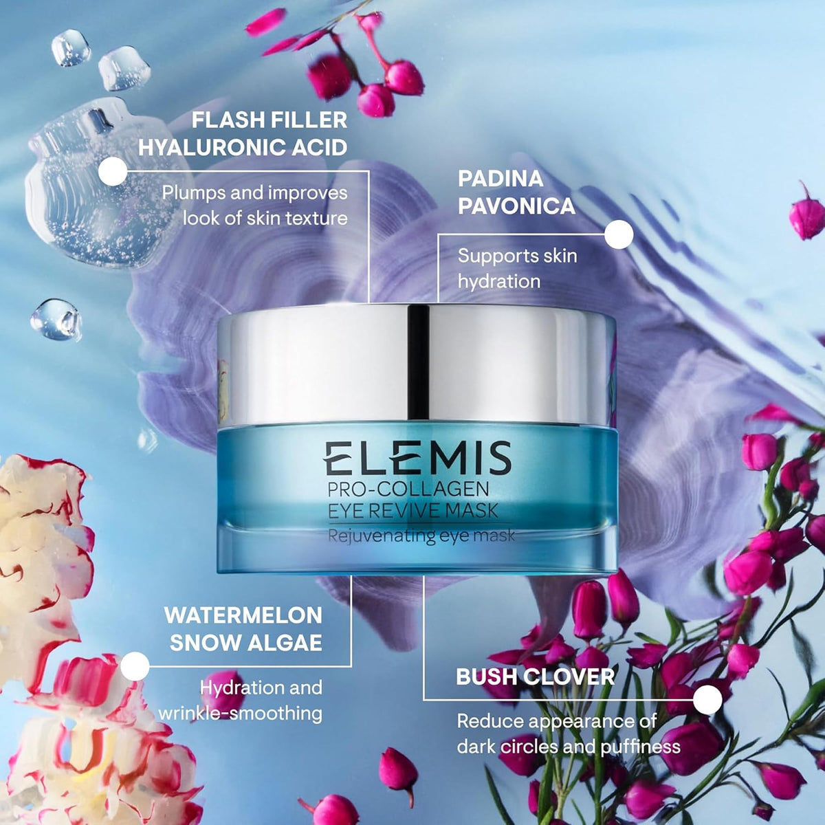 ELEMIS product label close-up revealing ingredient focus and usage benefit
