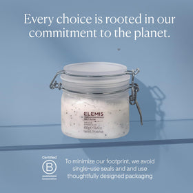 ELEMIS label detail focusing on ingredients and product benefits clarity