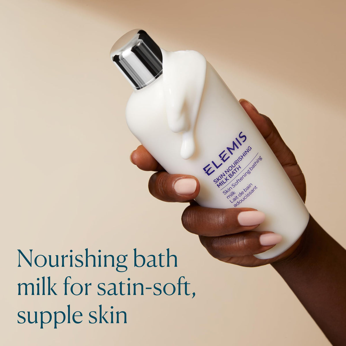 ELEMIS creamy milk texture poured for rich hydration benefit