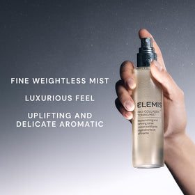 ELEMIS model using mist to refresh complexion and prepare skin for skincare