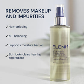 ELEMIS oil after adding water milky emulsion showing gentle rinse benefit