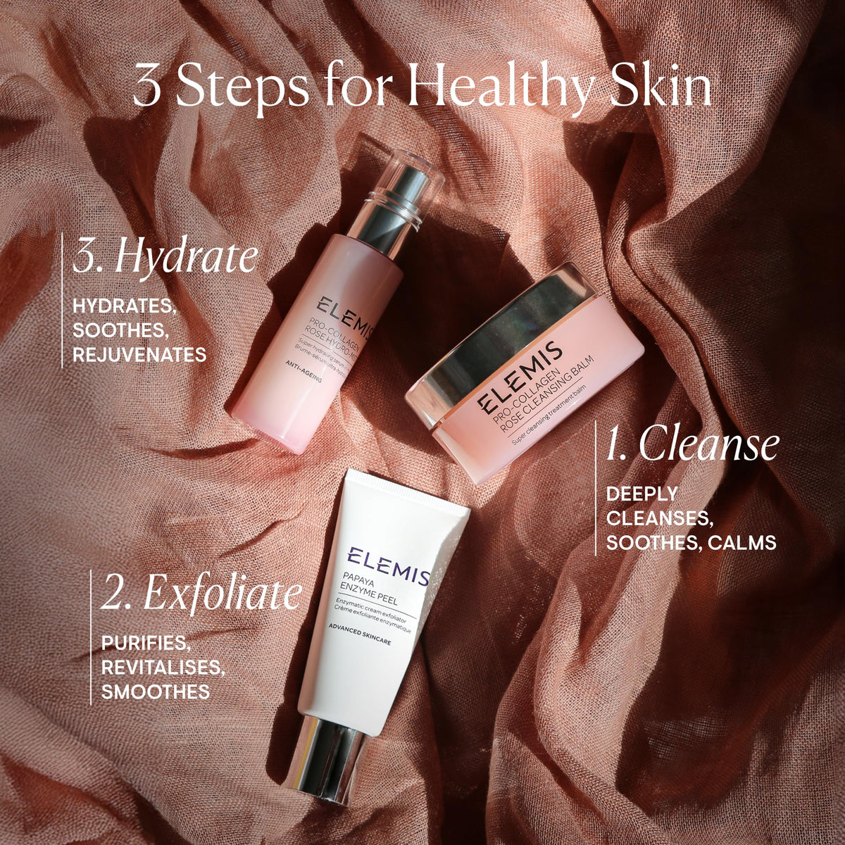 ELEMIS papaya and pineapple ingredients displayed to show natural enzymes
