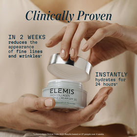ELEMIS cream spread on hand illustrating silky application and hydration